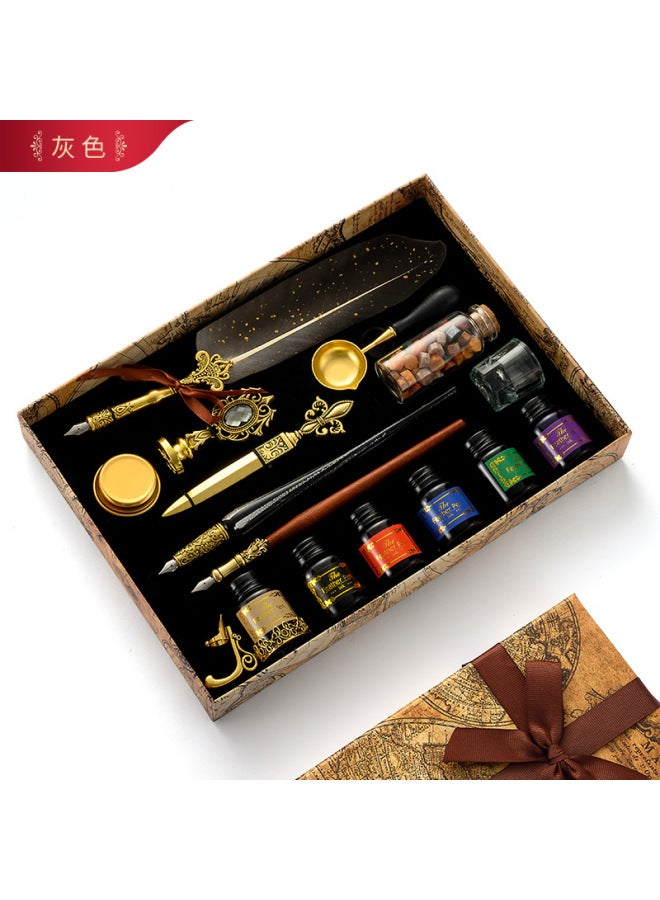 Autonomy European-style Quill Pen Set Can Add Logo Retro Sprinkling Gold British Style Dip Pen Set Birthday Set - Image 1