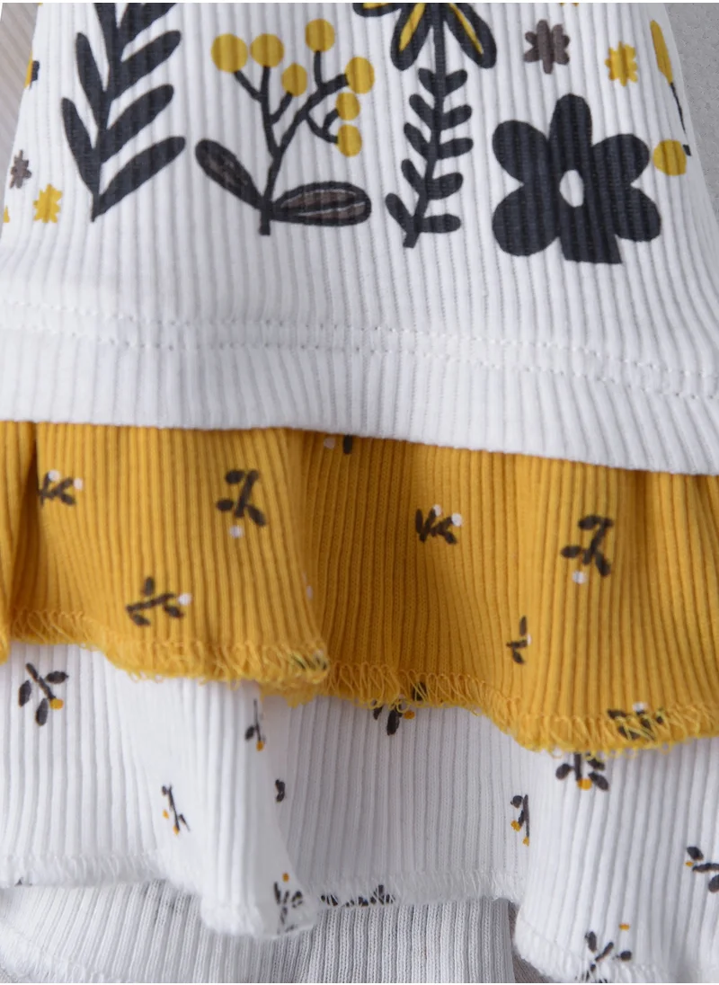 victor and jane Baby Girls' Off-White Tiered Top with Mustard Shorts | Summer