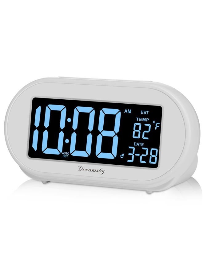 DreamSky Alarm Clocks for Bedrooms, Auto Set Digital Desk Clock for Bedside Nightstand, Electric Clock with Dimmable Brightness Dimmer, Auto DST, USB Port, Date, Temperature, Snooze - Image 1