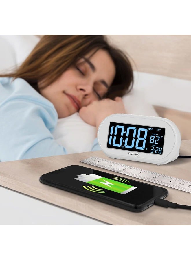 DreamSky Alarm Clocks for Bedrooms, Auto Set Digital Desk Clock for Bedside Nightstand, Electric Clock with Dimmable Brightness Dimmer, Auto DST, USB Port, Date, Temperature, Snooze - Image 5