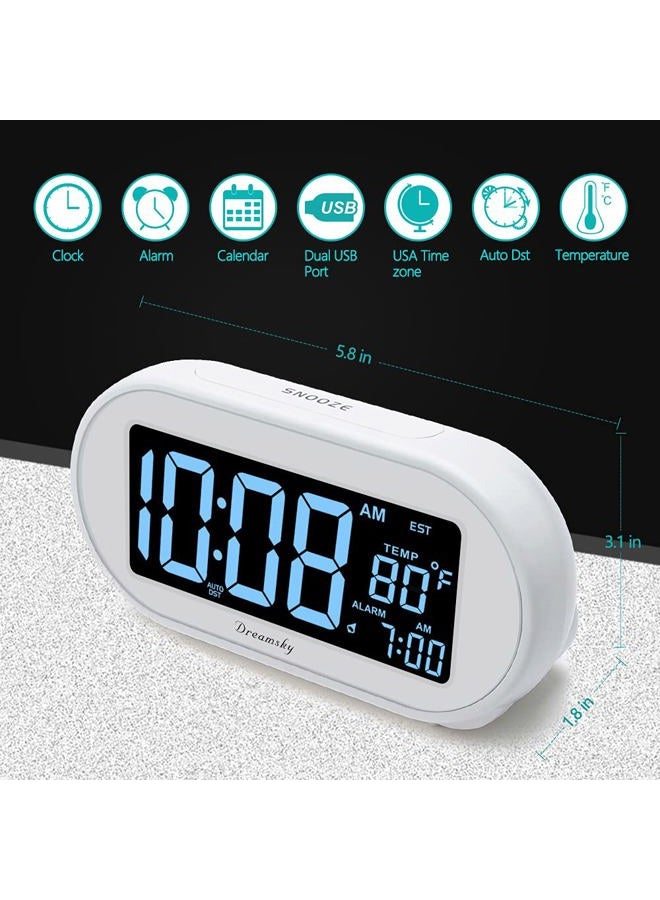 DreamSky Alarm Clocks for Bedrooms, Auto Set Digital Desk Clock for Bedside Nightstand, Electric Clock with Dimmable Brightness Dimmer, Auto DST, USB Port, Date, Temperature, Snooze - Image 2