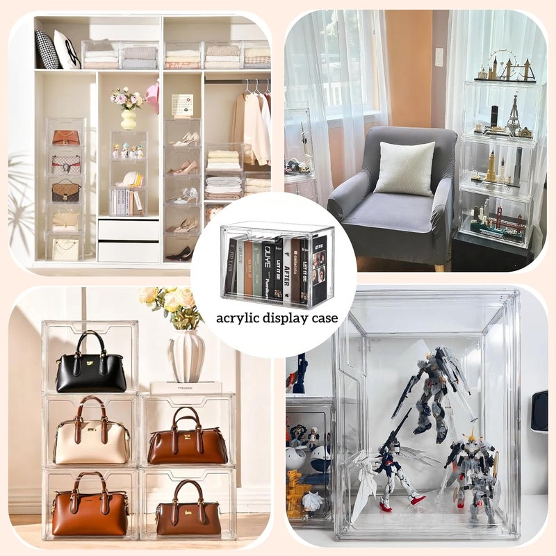 Freebat 5 Pack Clear Storage Bins with Lids, Storage Containers with Magnetic Door, Stackable Acrylic Display Case for Handbags, Cosmetic, Multifunctional Storage Boxes for Dorm, Living Room, Bedroom Storage - Image 4