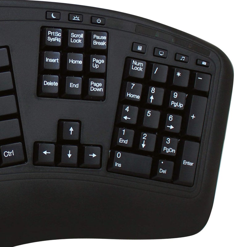Adesso WKB-1500GB - Wireless Ergonomic Desktop Keyboard and Laser Mouse with Split Keys Design and Palm Rest for Comfort, Long Battery Life, Nano Receiver - Compatible for PC & Windows XP/7/8/10,Black - Image 4