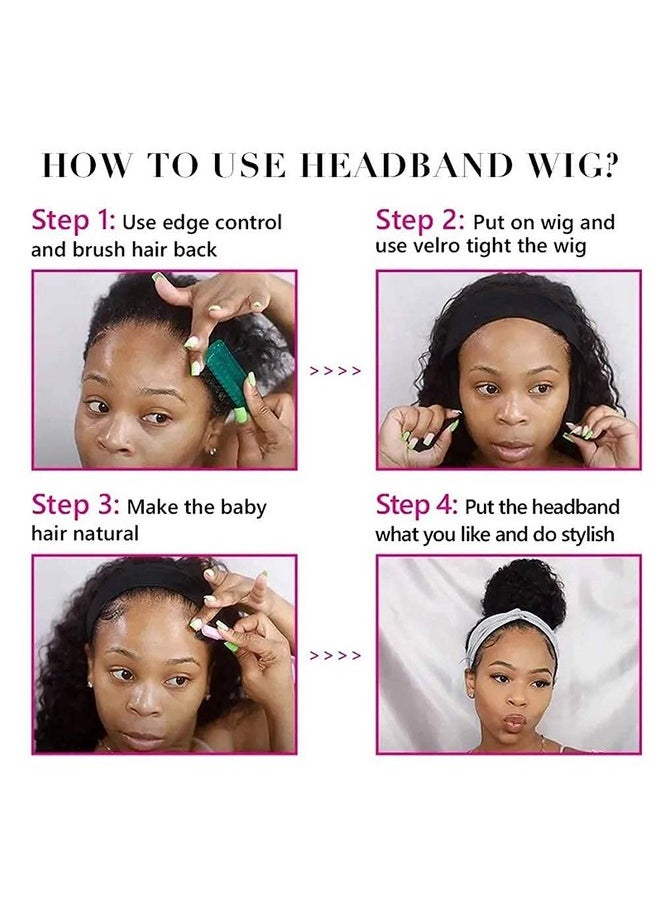 XSY XSY Headband Wig Human Hair Deep Wave 16 Inch Curly Headband Wig None Lace Front Wigs Human Hair Glueless Curly Headband Half Wigs for Black Women 150% Density Natural Color  - Image 5