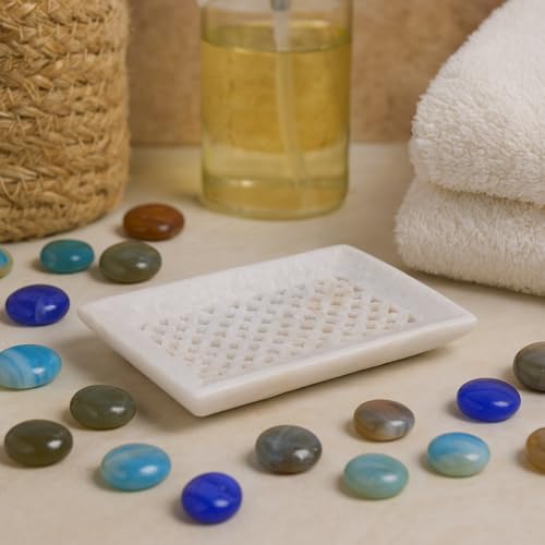 KunhaR Natural Marble Soap Dish Premium Handcrafted Holder for Bathroom, Tub & Wash Basin - Image 1
