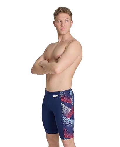 ARENA Boys' Swim Jammer Halftone Team Print MaxLife Athletic Swimwear Professional Training Swimsuit Sports Bathing Suit, Navy/Team Red White Blue, US Size 22 - Image 1