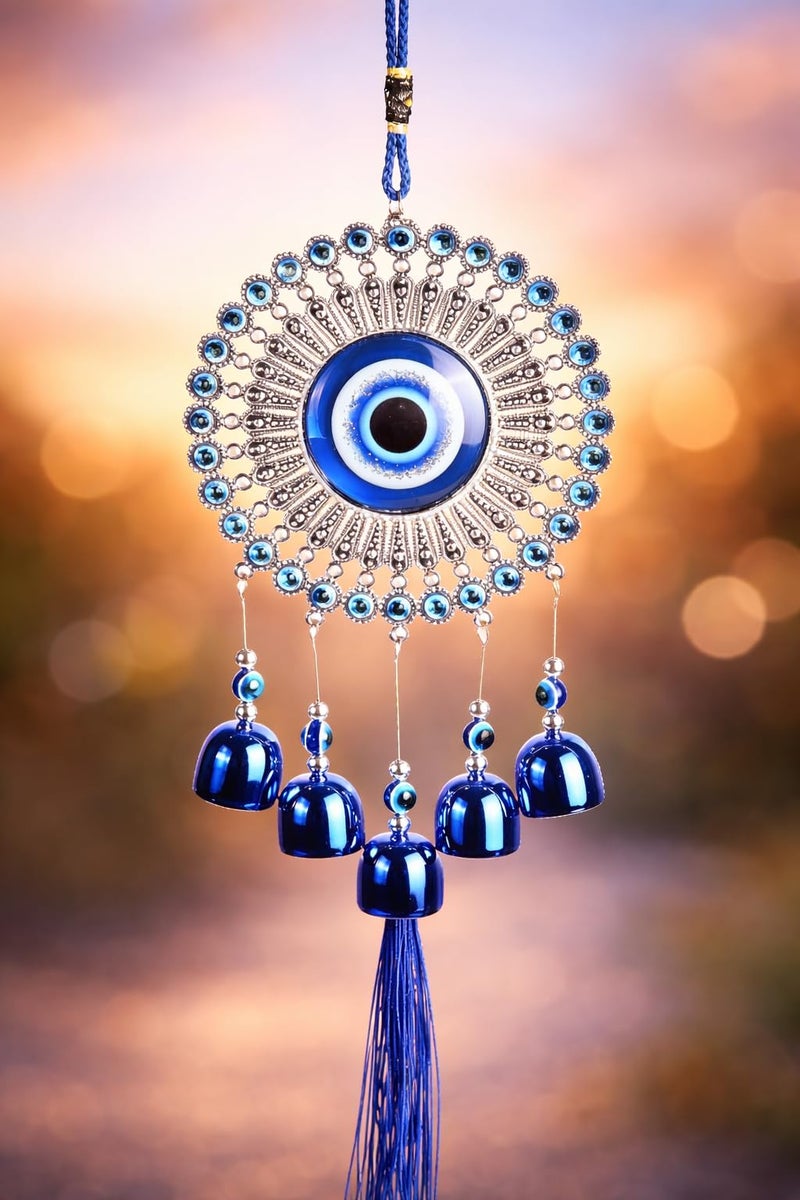 Hindcraft 5 Bells Wind Chimes for Positive Energy & Protection | Evil Eye Hanging Décor for Home, Balcony & Office | Wind Charm for Good Luck & Living Room Décor - Image 1