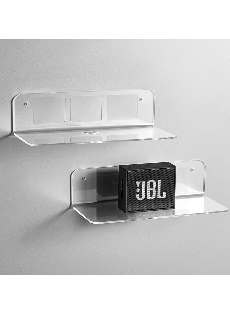 TPGP Floating Shelves Set of 2 with Cable Clips - Easily Expand Wall Space - Acrylic Small Wall Shelf for Bedroom, Bathroom, Gaming Room, Living Room, Office - Clear - Image 1