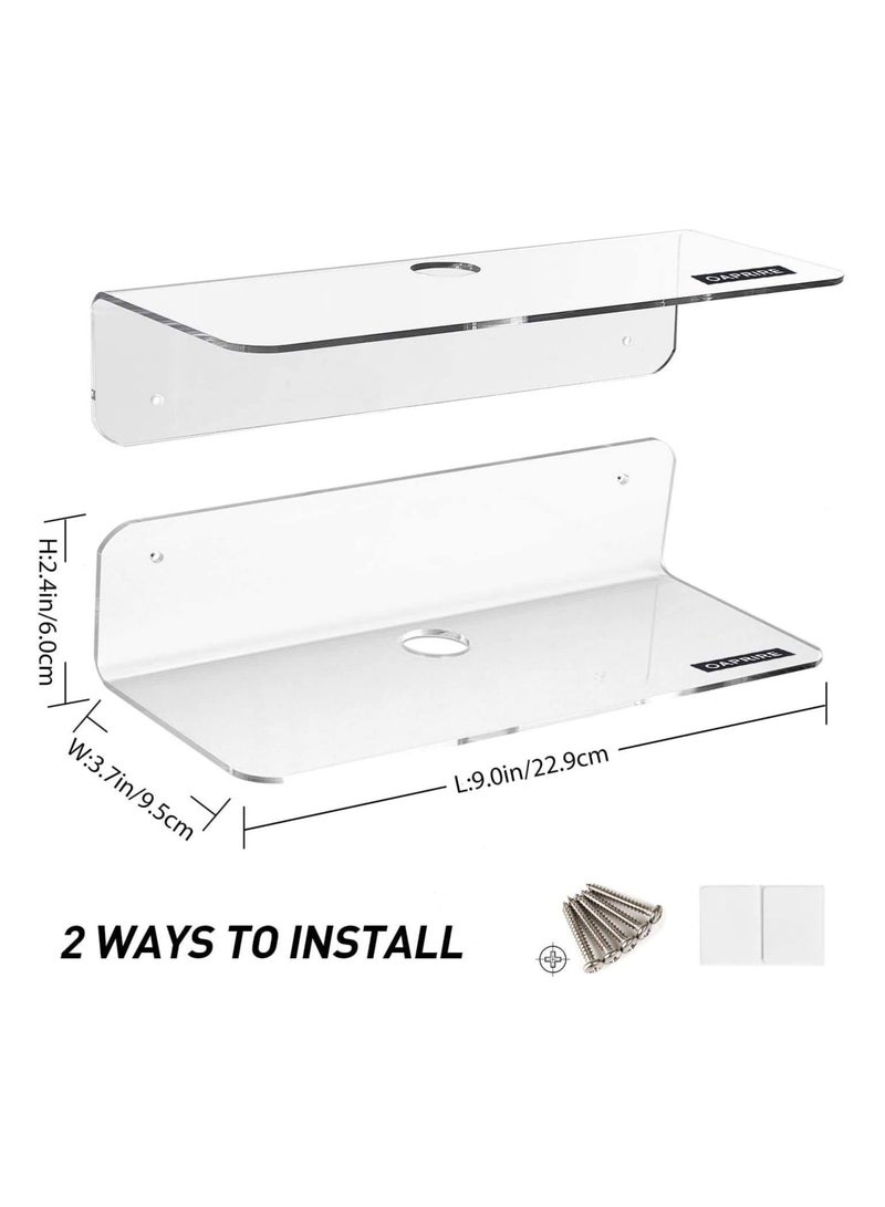 TPGP Floating Shelves Set of 2 with Cable Clips - Easily Expand Wall Space - Acrylic Small Wall Shelf for Bedroom, Bathroom, Gaming Room, Living Room, Office - Clear - Image 2