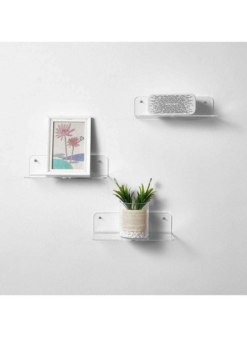 TPGP Floating Shelves Set of 2 with Cable Clips - Easily Expand Wall Space - Acrylic Small Wall Shelf for Bedroom, Bathroom, Gaming Room, Living Room, Office - Clear - Image 4