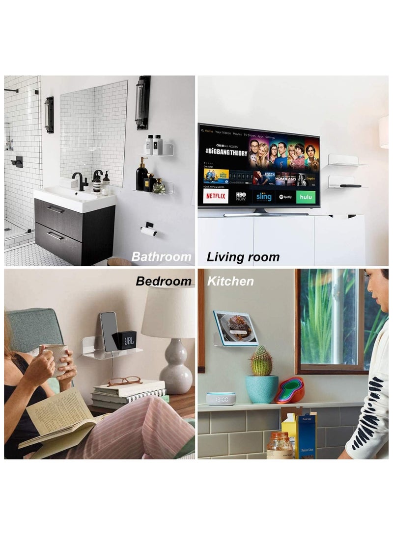 TPGP Floating Shelves Set of 2 with Cable Clips - Easily Expand Wall Space - Acrylic Small Wall Shelf for Bedroom, Bathroom, Gaming Room, Living Room, Office - Clear - Image 5