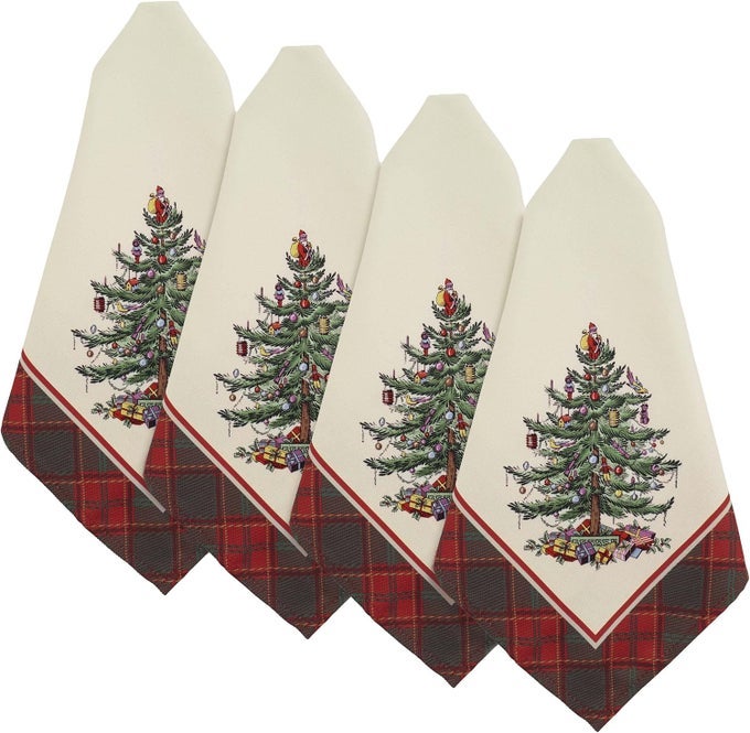 NAPKIN SET HOLIDAY HOME DECOR SET OF 4 CHRISTMAS TREE TARTAN COLLECTION