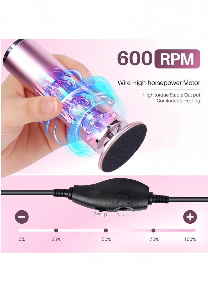 Electric Foot File Remover Callus: Profesional Pedicure Tool for Callus Remover - Adjustable Speed Feet File Grinder with 60 Pcs Replacement Sandpaper Disk for Skin and Callusesï¼Sandpaper Disk for Home Spa Salon(Pink) - Image 4