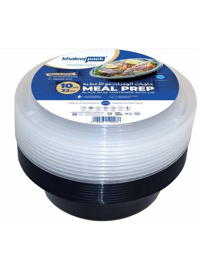 Khaleej Pack 32 oz-10 Pcs Black-Base clear Microwave container with lids - round  Disposable food storage container with lids - Image 1