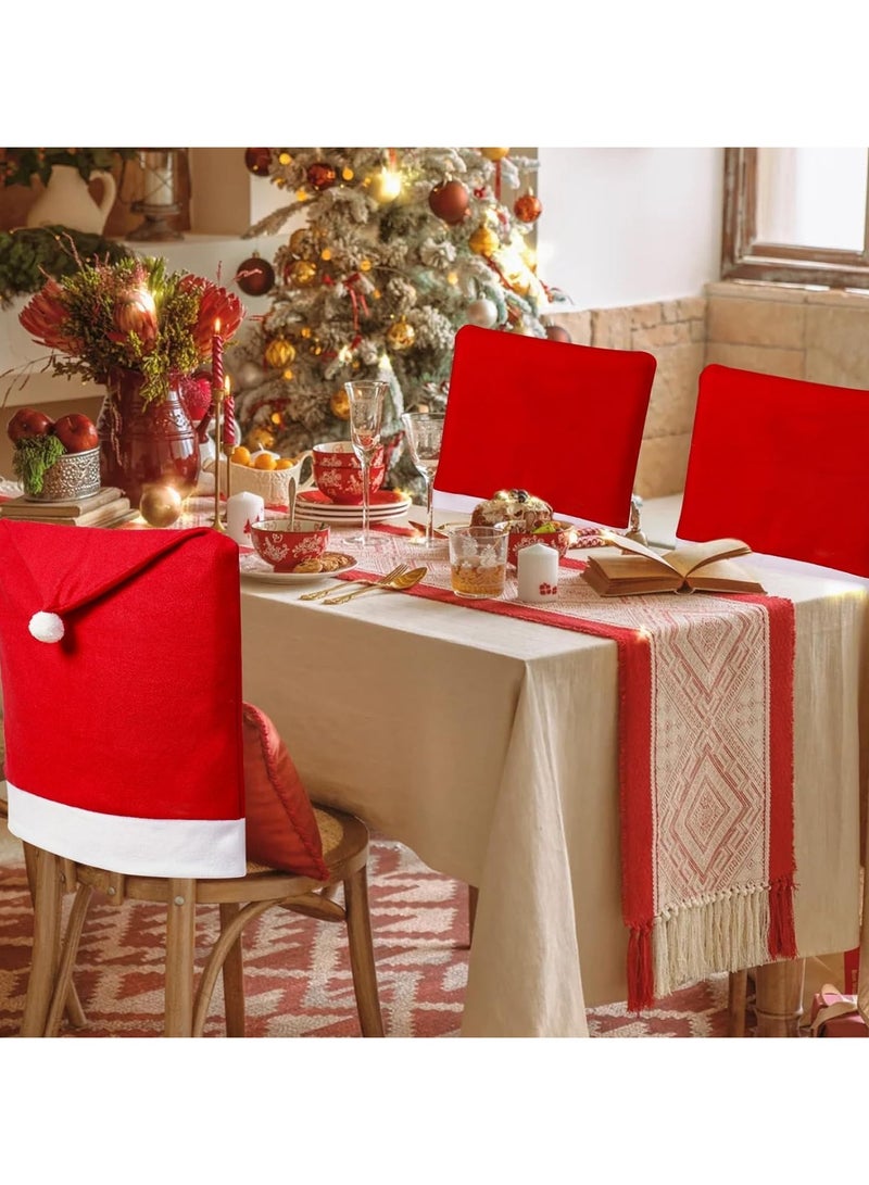 TAPIT Christmas Chair Covers Set of 6 Christmas Decoration Santa Hat Chair Back Covers for Xmas Dinning Decoration Christmas Restaurant Holiday Festival Party Decor - Image 1