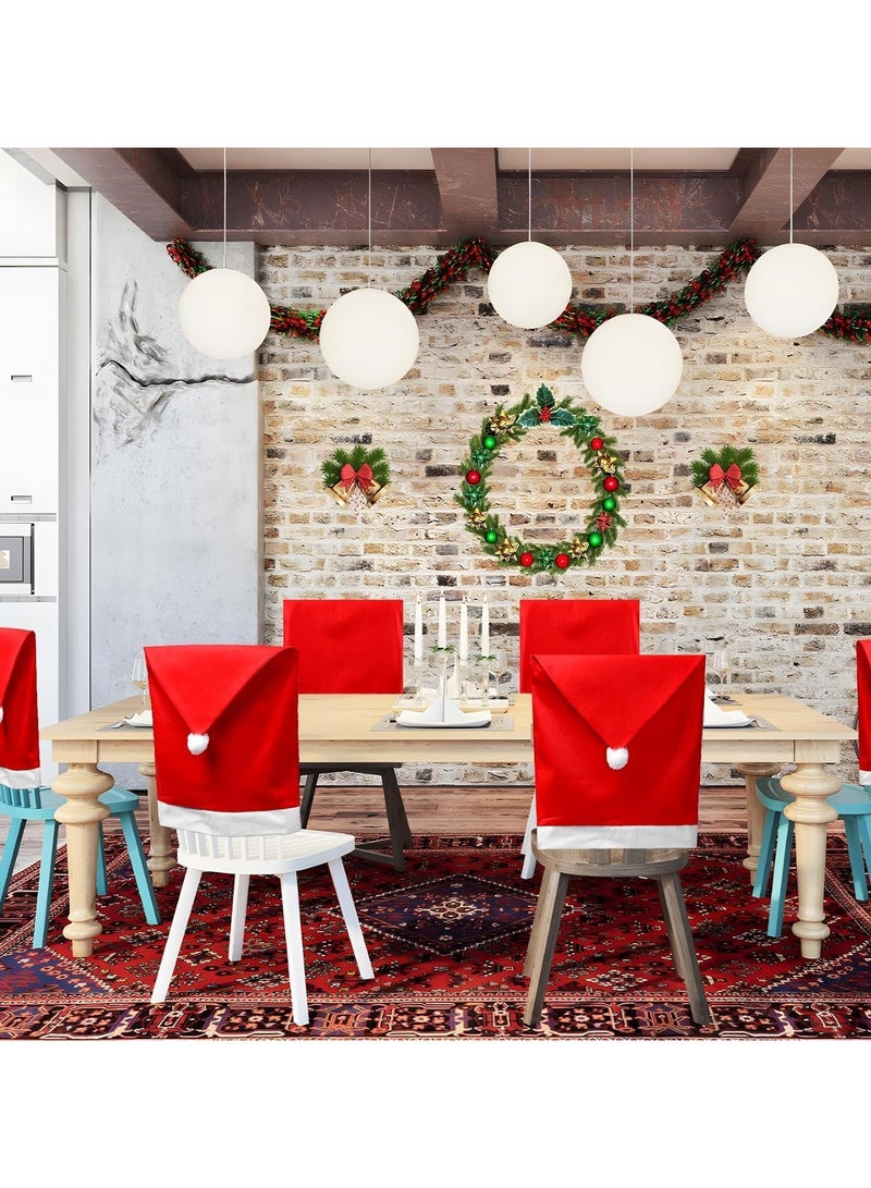 TAPIT Christmas Chair Covers Set of 6 Christmas Decoration Santa Hat Chair Back Covers for Xmas Dinning Decoration Christmas Restaurant Holiday Festival Party Decor - Image 2