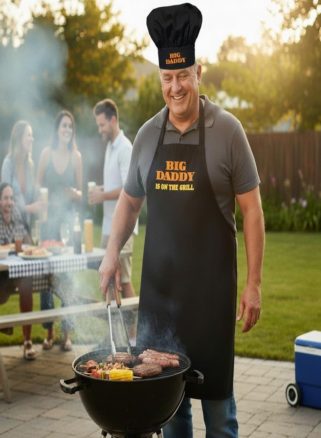 CoolAprons Chef Hat and Apron Set Big Daddy Is On The Grill, Black BBQ Aprons For Men, Funny Aprons for Guys - Image 2