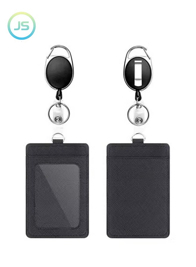 جي أس شارة حامل ، 2 قطعة مجموعة الثقيلة قابل للسحب بكرة حامل ، حامل بكرة مع هوك الدائري ، ترقية نسخة قابل للسحب شارة بكرة عمودي حامل بطاقة هوية جلدية ، أسود - Image 1