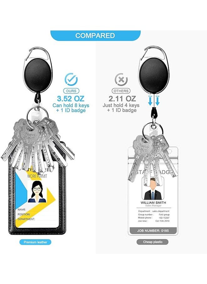 Ocean - Badge Holders, 2 Pack Heavy Duty Retractable Reel Clips Set with Carabiner Reel Clip, Upgraded Retractable Badge Reel and Vertical Leather ID Card Holder, Black - Image 1