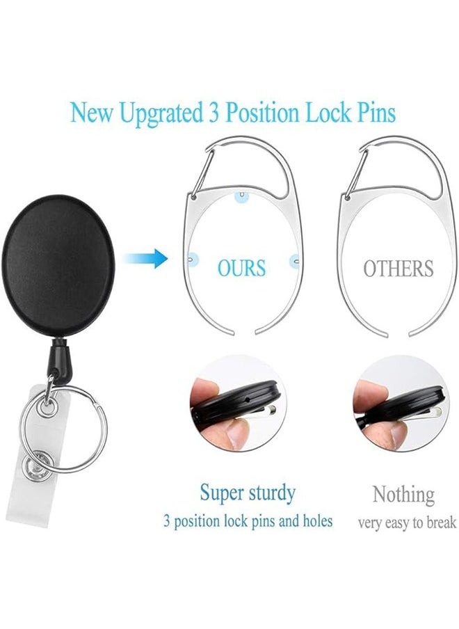 Ocean - Badge Holders, 2 Pack Heavy Duty Retractable Reel Clips Set with Carabiner Reel Clip, Upgraded Retractable Badge Reel and Vertical Leather ID Card Holder, Black - Image 1