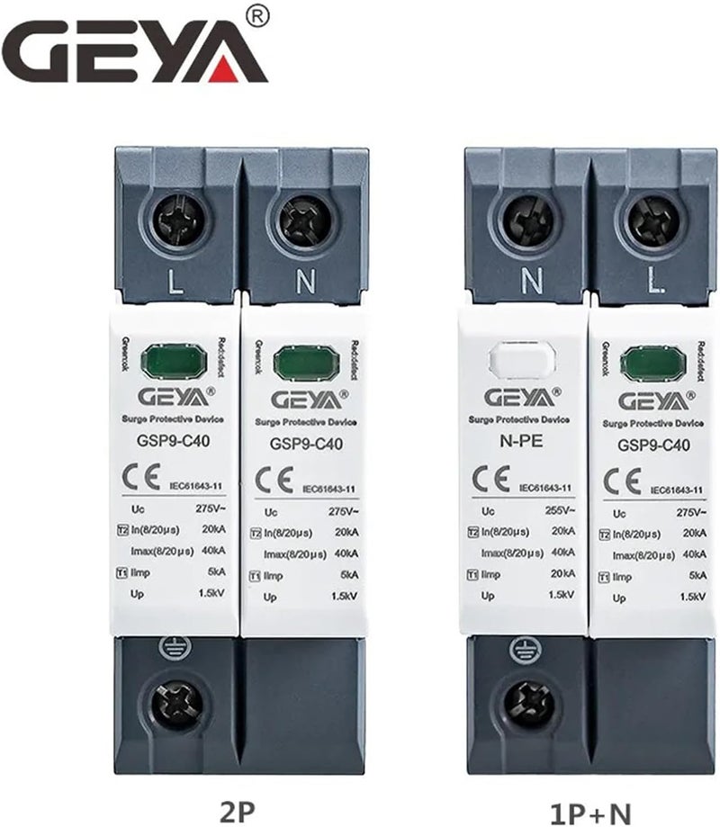GEYA Surge Protector 20KA-40KA SPD Home Surge Protector DIN Rail (1P+N, AC275V) - Image 2