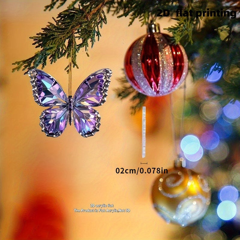 1pc Purple Butterfly 2D Flat Car Rearview Mirror Ornament Keychain Hanging Decor - Image 5