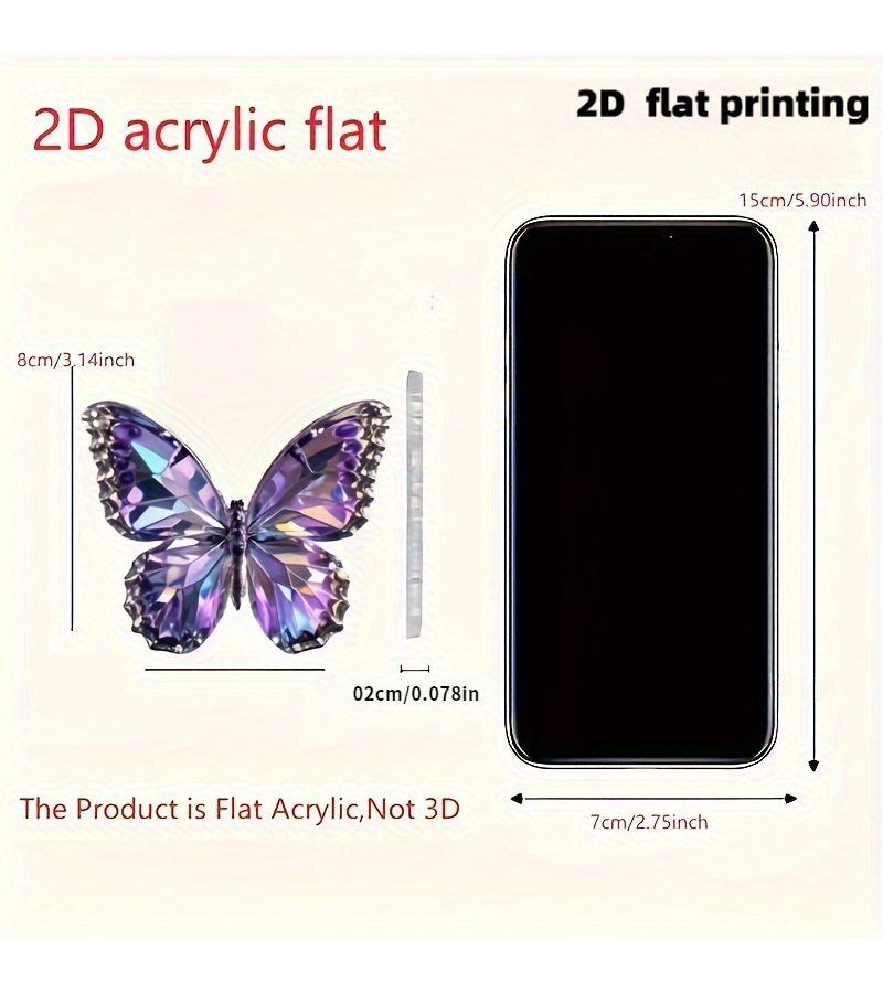 1pc Purple Butterfly 2D Flat Car Rearview Mirror Ornament Keychain Hanging Decor - Image 3