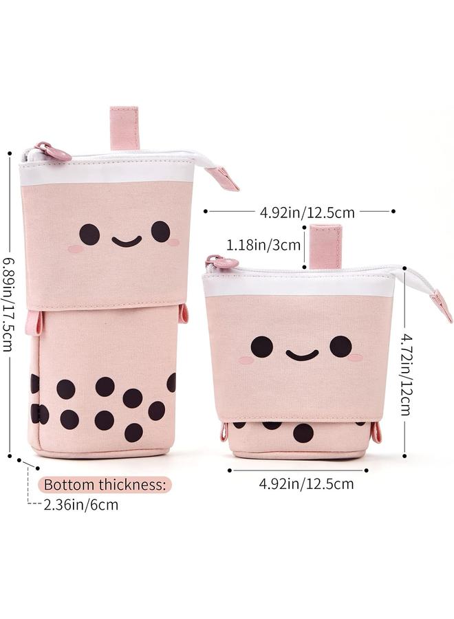 Loquat Standing Pencil Case Cute Telescopic Pen Holder Stationery Pouch Makeup Cosmetics Bag for School Students Office Women Teens Girls Boys (Pink) - Image 4