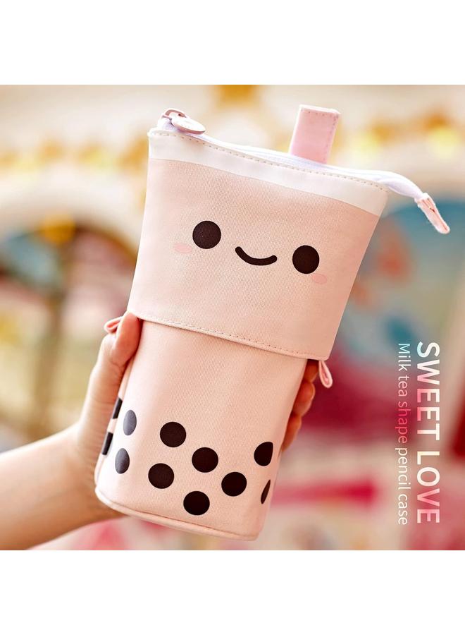 Loquat Standing Pencil Case Cute Telescopic Pen Holder Stationery Pouch Makeup Cosmetics Bag for School Students Office Women Teens Girls Boys (Pink) - Image 5