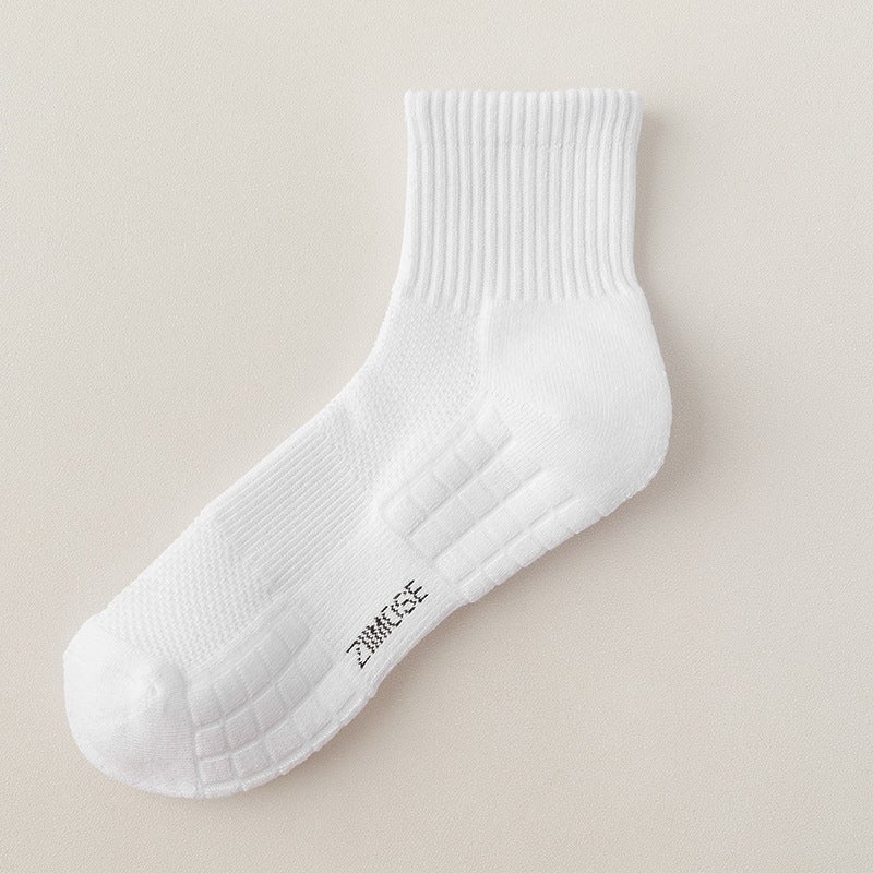 Mens Cotton Crew Socks Winter Cushioned White Short Black - Image 4
