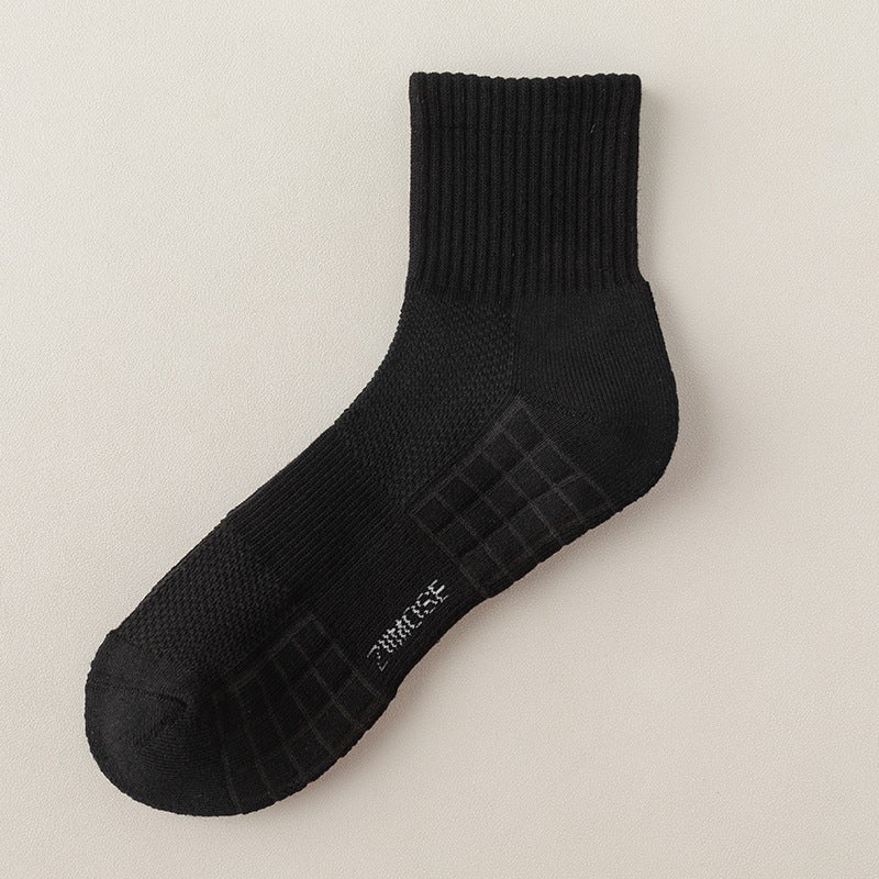Mens Cotton Crew Socks Winter Cushioned White Short Black - Image 3