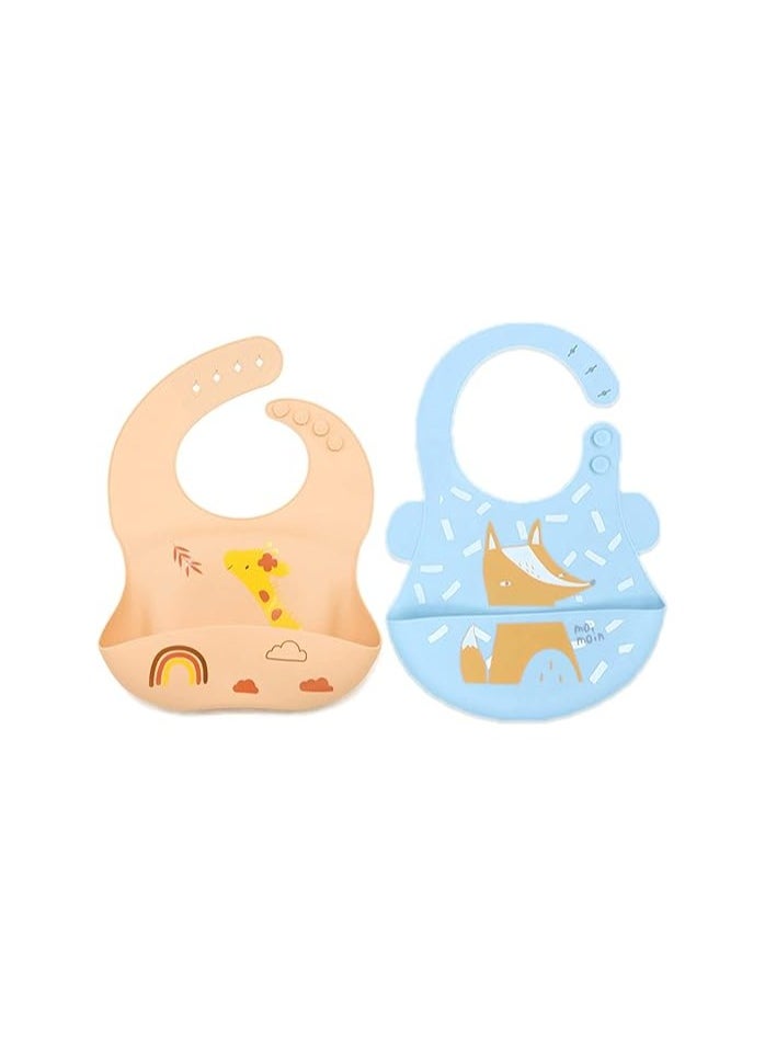 Pixie Pixie Baby Silicone Bibs Easily Clean Pack Of 2, Soft Adjustable Waterproof Toddler Silicone Bibs For Babies Girl And Boy (Bunny, Squirrel)  - Image 1