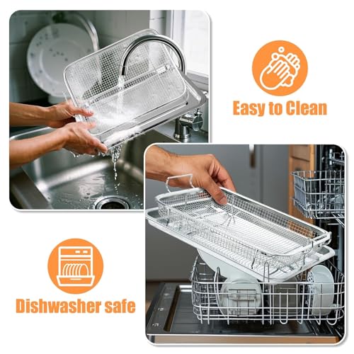 FreshDcart Deep-Fried Food Drain Basin Non-Stick Oil Pan Crisping Oven Baking Tray for, Roasting, Air Fryer, Fries, Vegetables, Meats and Healthy Cooking Easy to Cleaning (Silver) - Image 5