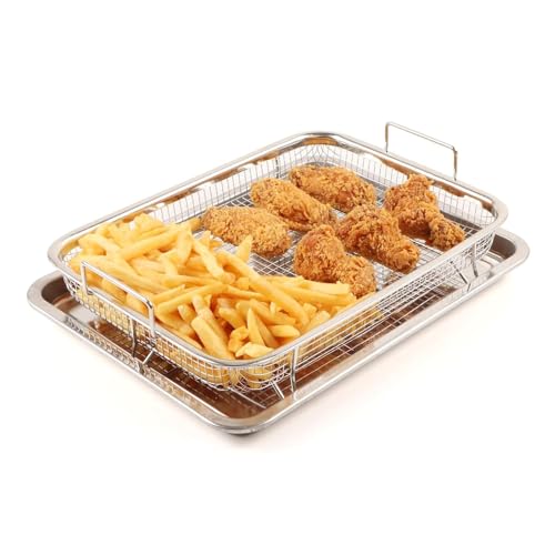 FreshDcart Deep-Fried Food Drain Basin Non-Stick Oil Pan Crisping Oven Baking Tray for, Roasting, Air Fryer, Fries, Vegetables, Meats and Healthy Cooking Easy to Cleaning (Silver) - Image 1