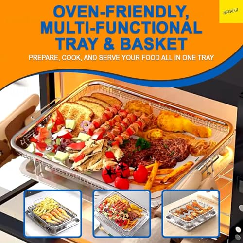 FreshDcart Deep-Fried Food Drain Basin Non-Stick Oil Pan Crisping Oven Baking Tray for, Roasting, Air Fryer, Fries, Vegetables, Meats and Healthy Cooking Easy to Cleaning (Silver) - Image 3