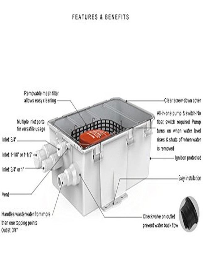 SEAFLO Shower Sump Pump System Box Multi Inlet 12V DC 750GPH - Image 3