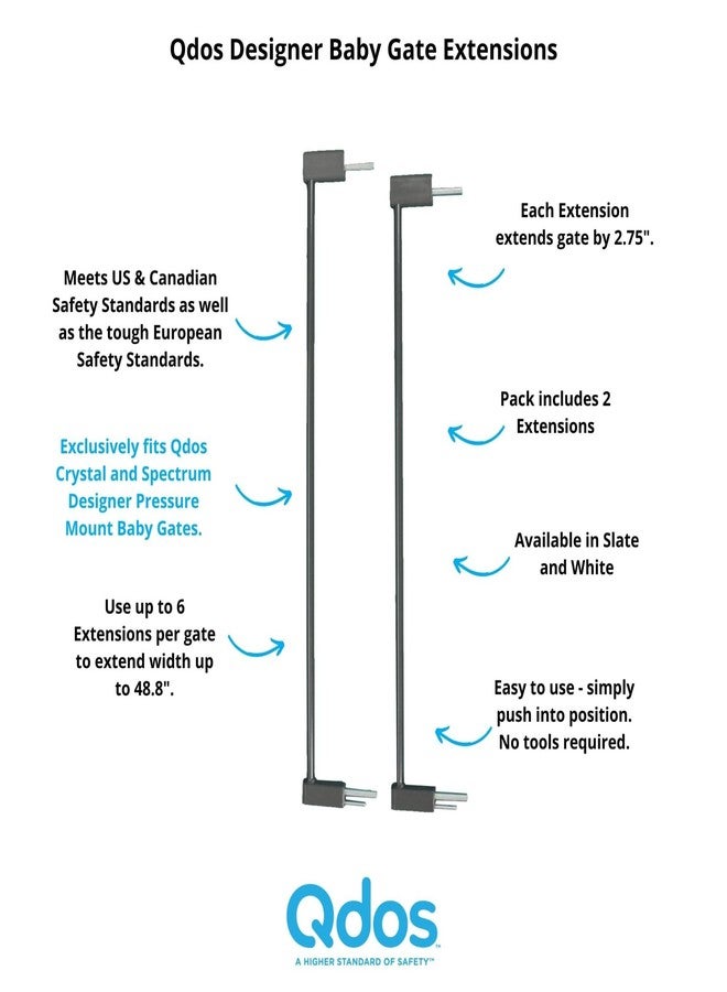 Qdos Safety Designer Gate Extensions for Crystal and Spectrum Pressure Mount Baby Gates | Slate | Allows for use in wider door openings - Each Extension adds 2.75" to the gate - Includes 2 Extensions - Image 2