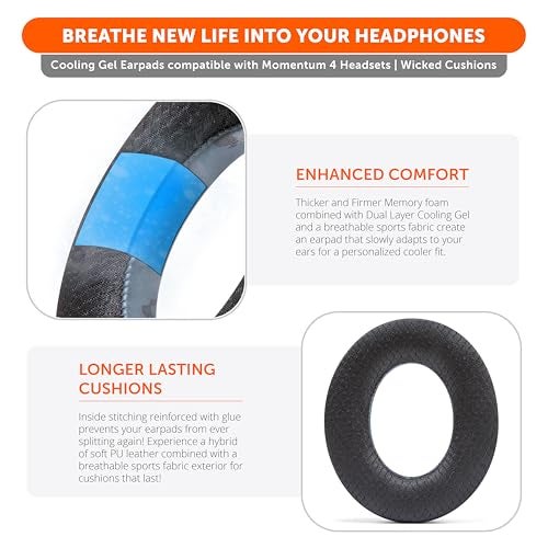 WC Freeze Momentum 4 - Cooling Gel Earpads for Sennheiser Momentum 4 Wireless & HDB 630 Headphones by Wicked Cushions - Boost Comfort, Thickness, & Sound Isolation for Epic Listening | Black Camo - Image 4