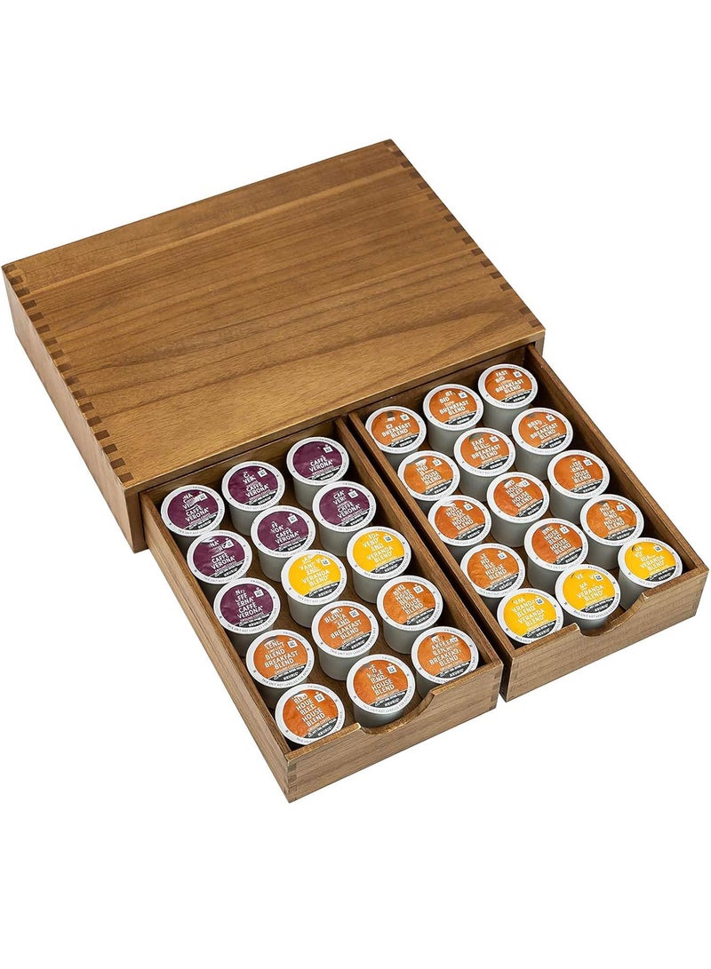 Uwals Wooden K Cup Organizer Coffee Pod Storage Box, Coffee Pods and Tea Organizer Holder, K Pod Drawer Coffee Maker Machine Stand, Organizador De Cafe, Kcup Drawer Organizer Under Brewer, 30 Pod Capacity - Image 3