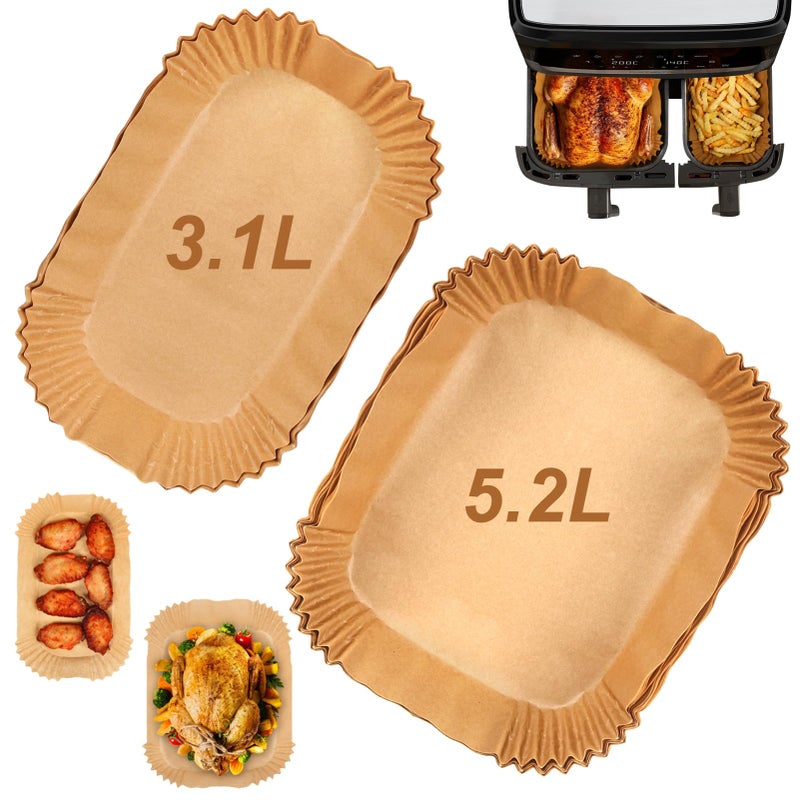 YQL Air Fryer Liners for Tefal Easy Fry 52L31L Philips Dual Basket Air Fryer Tower T17099 52L33L Salter 55L35LDisposable Air Fryer Accessories for Large  Small 2 Drawer Air Fryer100Pcs