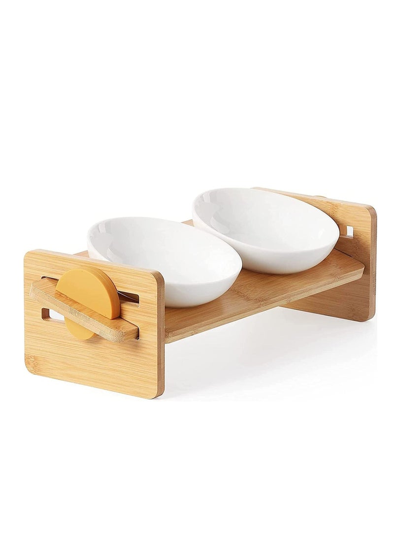 Elevated Cat Ceramic Bowls Adjustable Wooden Raised Pet Feeding Stand 4 Level Tilted Water Stand Feeder Set for Cats Kitten Puppies And Small Dogs. - Image 2