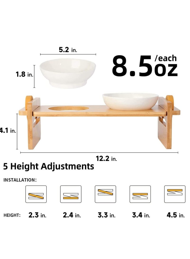Elevated Cat Ceramic Bowls Adjustable Wooden Raised Pet Feeding Stand 4 Level Tilted Water Stand Feeder Set for Cats Kitten Puppies And Small Dogs. - Image 3