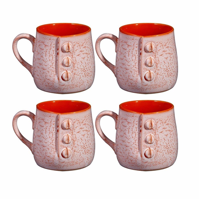 Caffeine Ceramic Handmade Matte Pink & Orange Crackle Buttoned Tea Cups (Set of 4 pcs) - Image 3