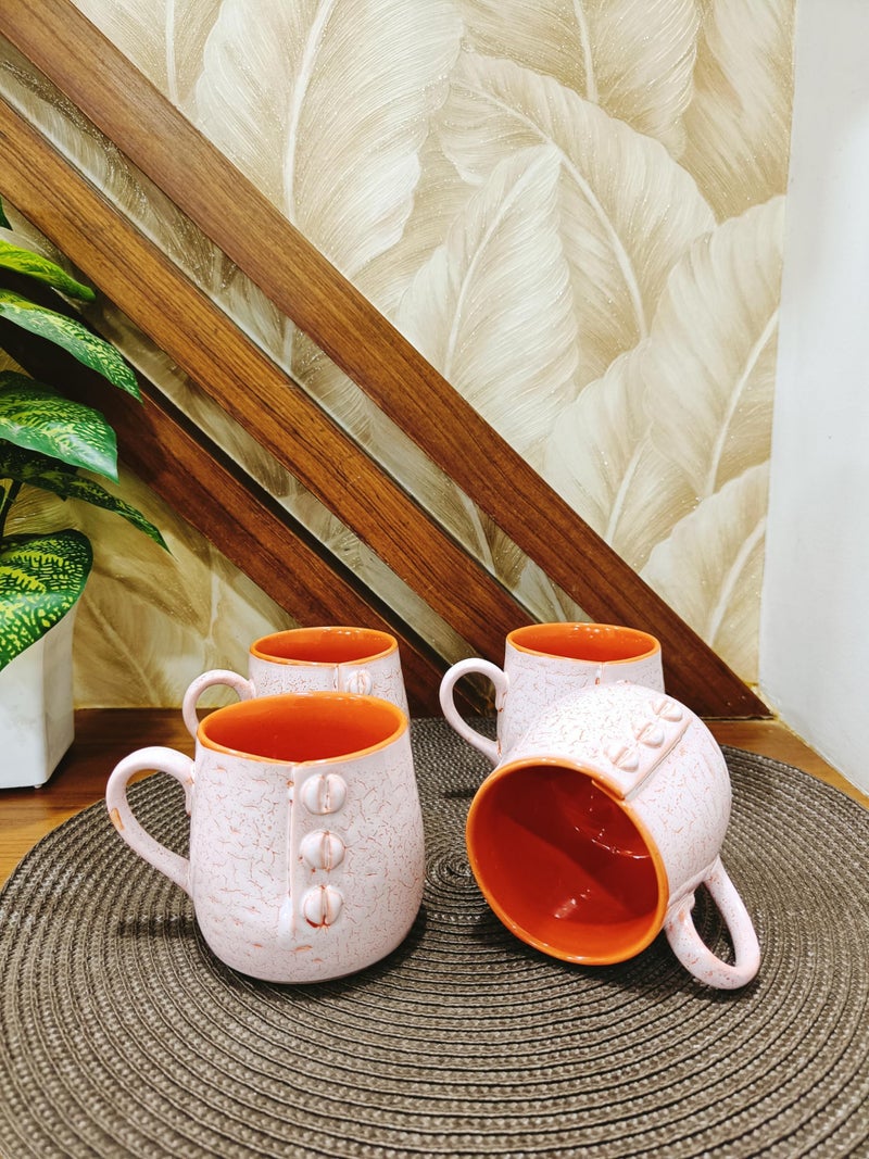 Caffeine Ceramic Handmade Matte Pink & Orange Crackle Buttoned Tea Cups (Set of 4 pcs) - Image 2