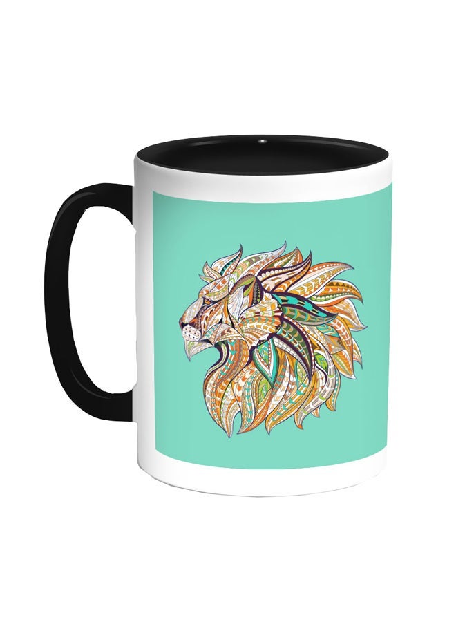 RYN Abstract Art Lion Printed Coffee Mug Green/Black/White 11ounce