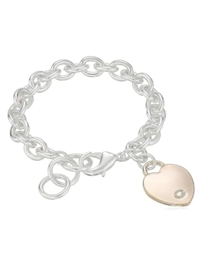 GUESS "Basic G Logo Heart Link Bracelet, One Size, Metal, No_Stone, - Image 1