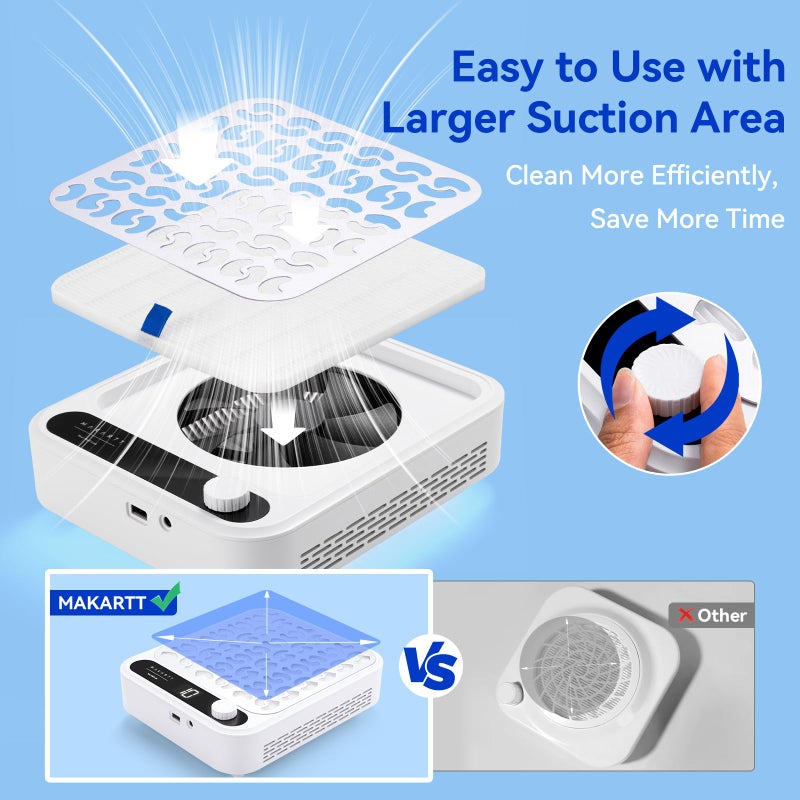 Makartt Nail Dust Collector - Professional Powerful Suction Larina Dust Collector Nail Tech LED Display, Adjustable Speed Reusable Filter, Strainer Panel for Acrylic Nail Polishing Manicure Salon Home - Image 4
