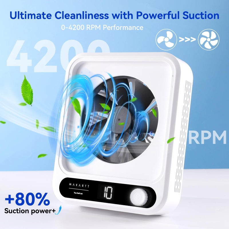 Makartt Nail Dust Collector - Professional Powerful Suction Larina Dust Collector Nail Tech LED Display, Adjustable Speed Reusable Filter, Strainer Panel for Acrylic Nail Polishing Manicure Salon Home - Image 3