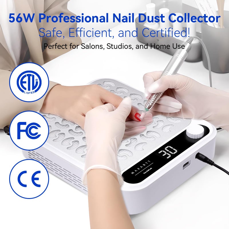 Makartt Nail Dust Collector - Professional Powerful Suction Larina Dust Collector Nail Tech LED Display, Adjustable Speed Reusable Filter, Strainer Panel for Acrylic Nail Polishing Manicure Salon Home - Image 2