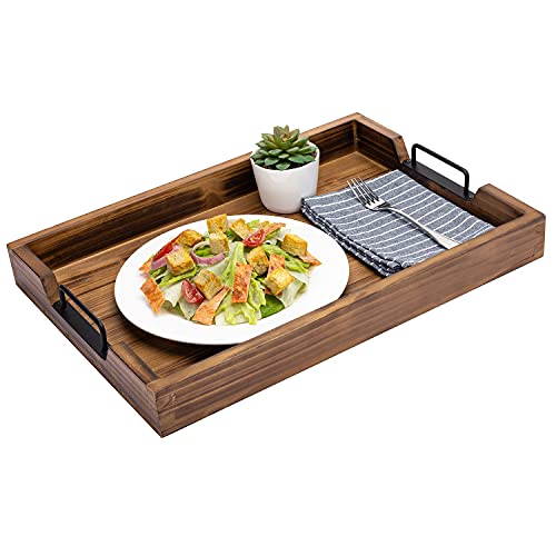MyGift Burnt Wood Large Serving Tray with Handles, 20 x 14 Ottoman Tray, Breakfast, Coffee Server Tray - Image 1